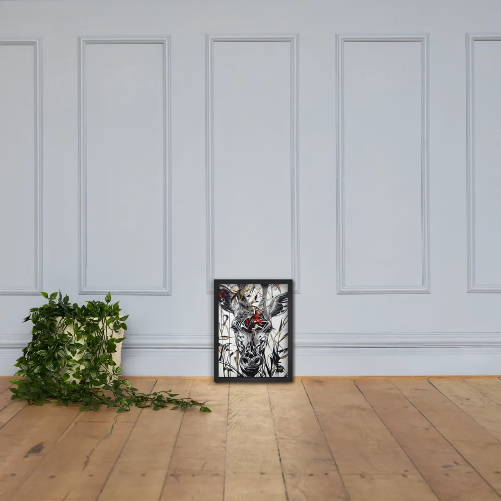 Floral Elegance: The Giraffe's Portrait | Poster with Black Frame | 12″×16″