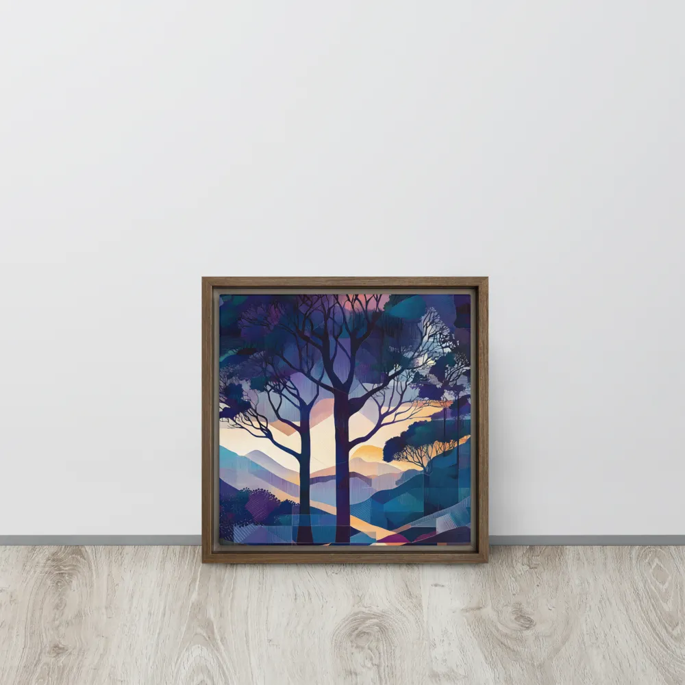 Tranquil Geometry: A Journey Through Color | Canvas with Brown Frame | 12″×12″