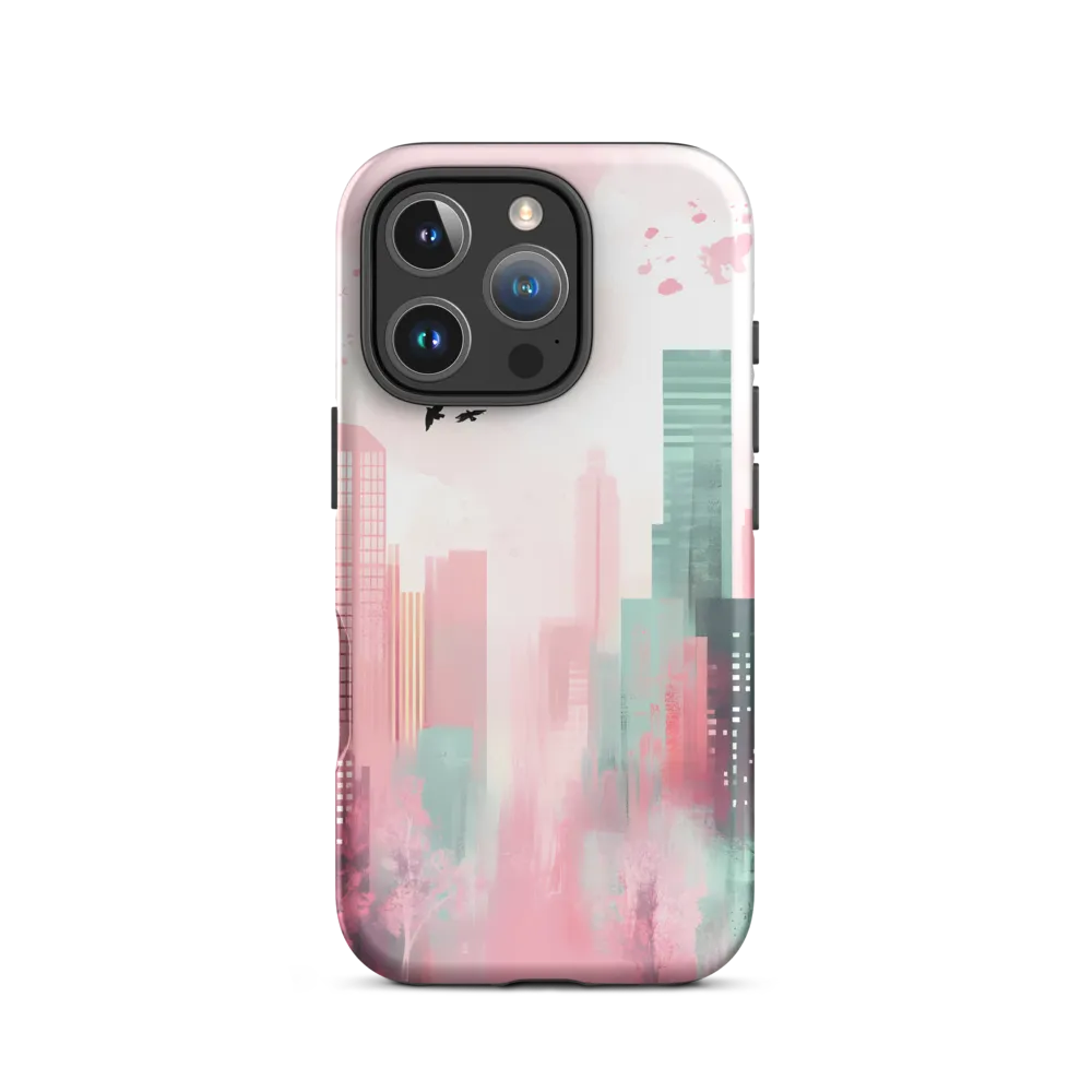 Dreamy Cityscape in Pink and Cyan
