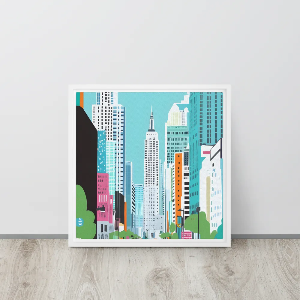 Urban Symphony: A Modern Cityscape | Canvas with White Frame | 16″×16″