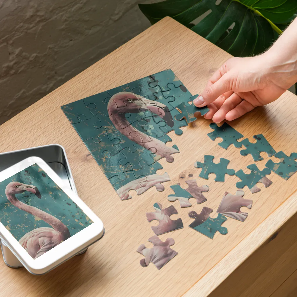 Vintage Teal Flamingo 
 Jigsaw Puzzle in Tin Box