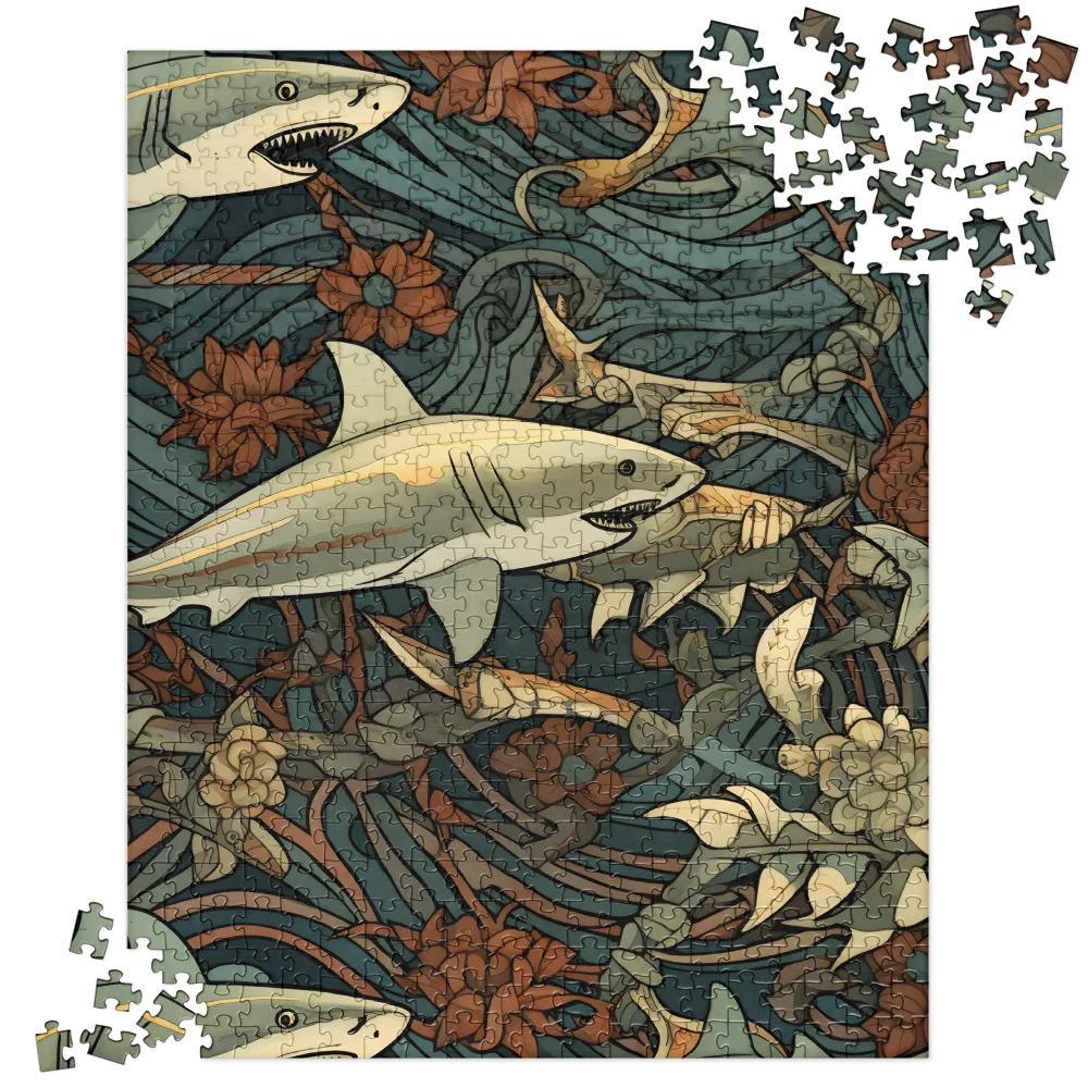 Dynamic Harmony of Sharks and Flora | Jigsaw Puzzle | 520 pieces