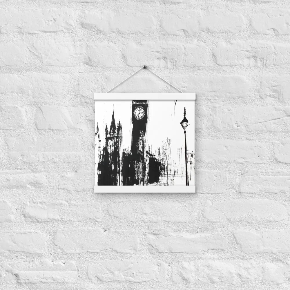 Clock Tower in Motion | Poster With White Wood Hanger | 12″×12″