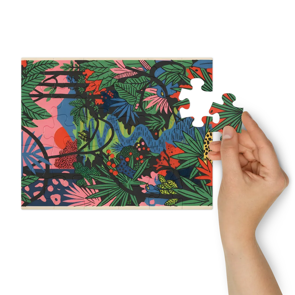 Jungle River Sunset 
 Jigsaw Puzzle in Tin Box