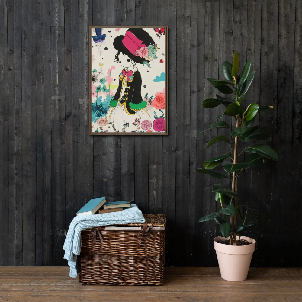 Whimsical Garden Reverie | Canvas with Brown Frame | 20″×28″