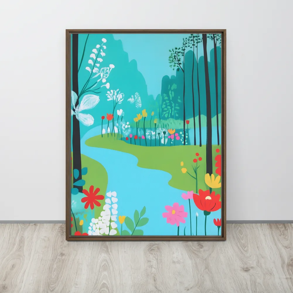 Whispers of Spring: A Colorful Retreat | Canvas with Brown Frame | 24″×32″