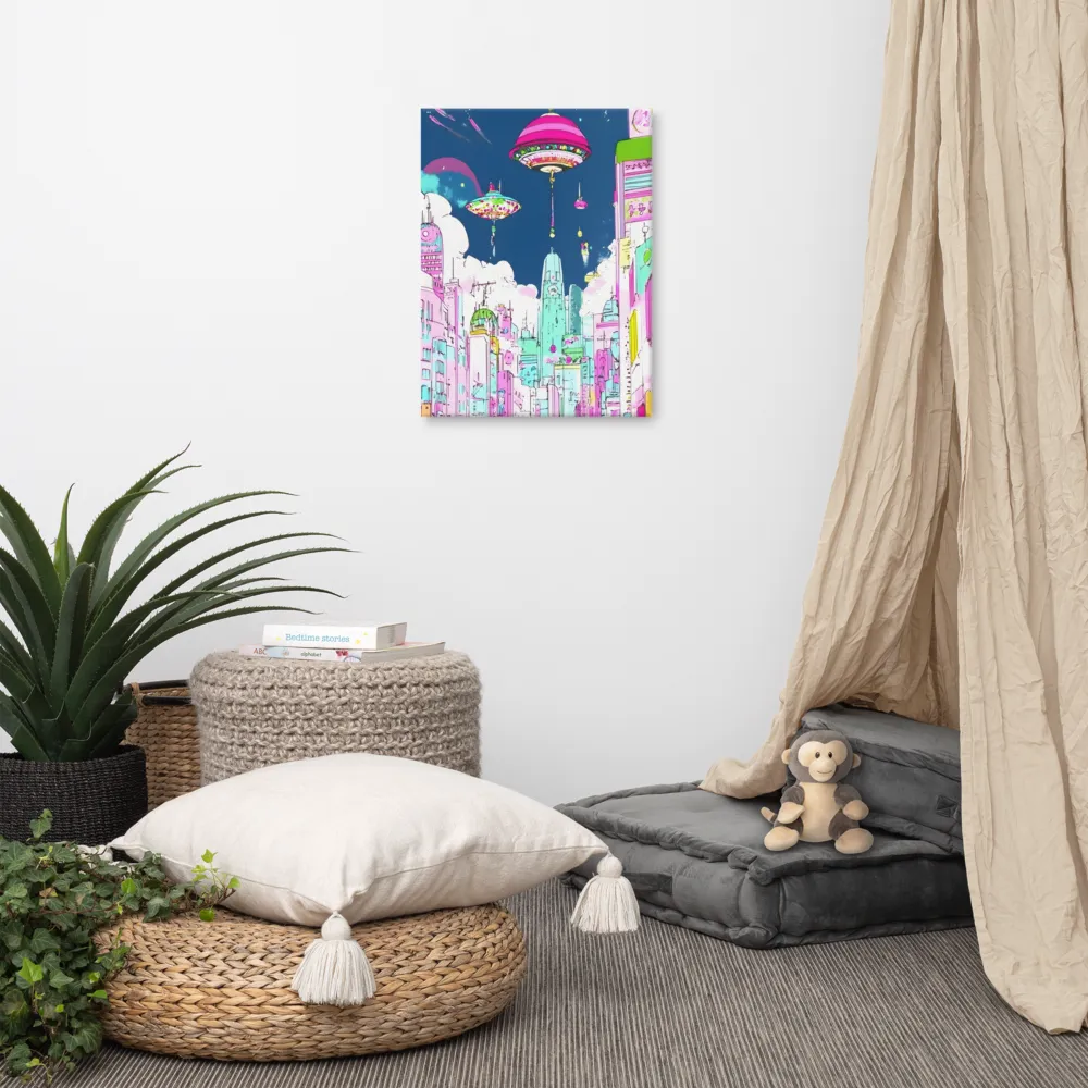 Futuristic Cityscape with Floating Structures | Canvas | 18″×24″