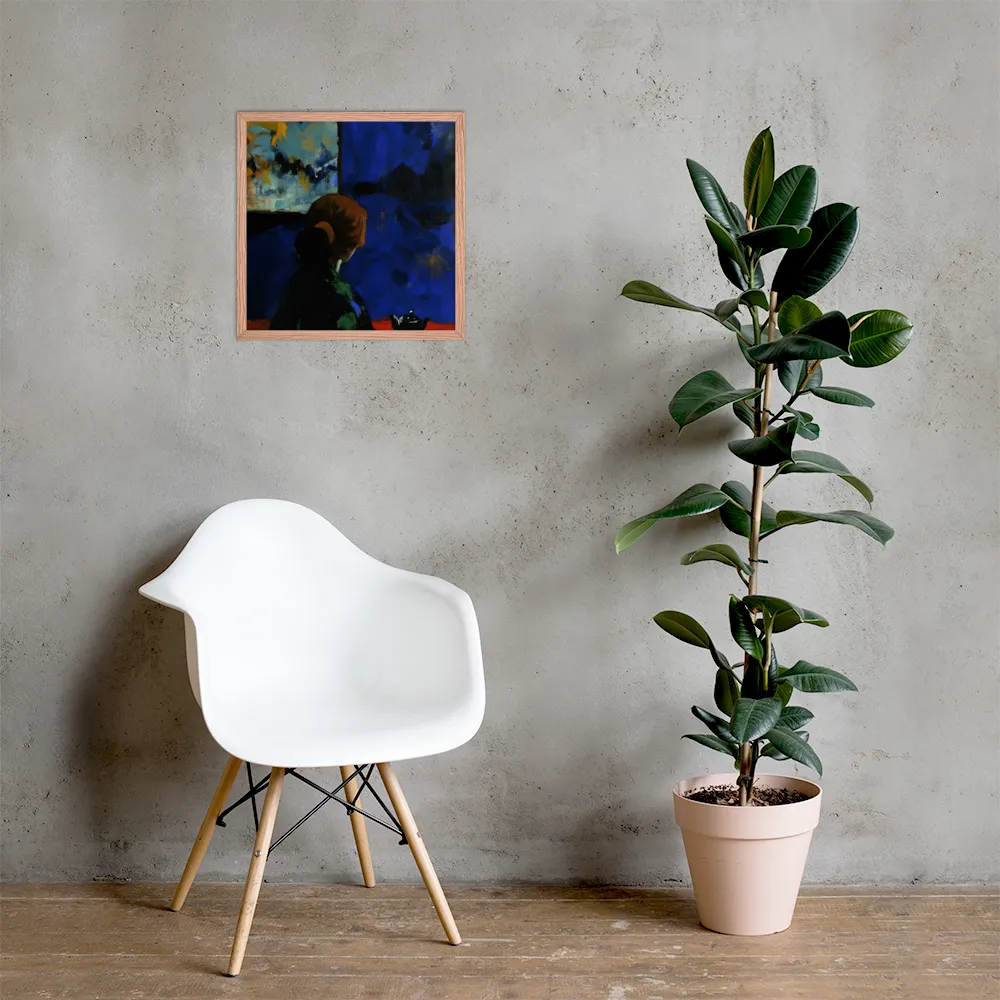 Contemplation Under the Night Sky | Poster with Red oak Frame | 18″×18″