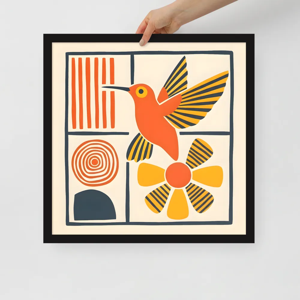 Hummingbird & Flower Panel 
 Poster with Black Frame | 18″x 18″