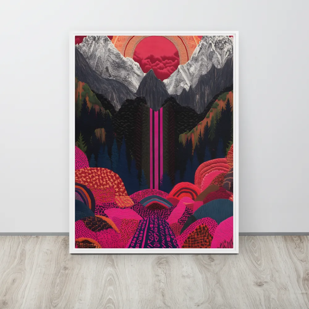 Ethereal Cascade: A Surreal Landscape | Canvas with White Frame | 24″×32″