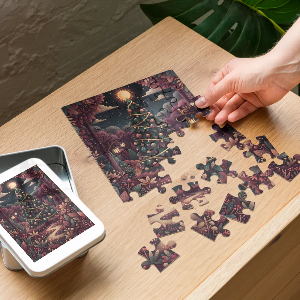 Moonlit Christmas Tree 
 Jigsaw Puzzle in Tin Box