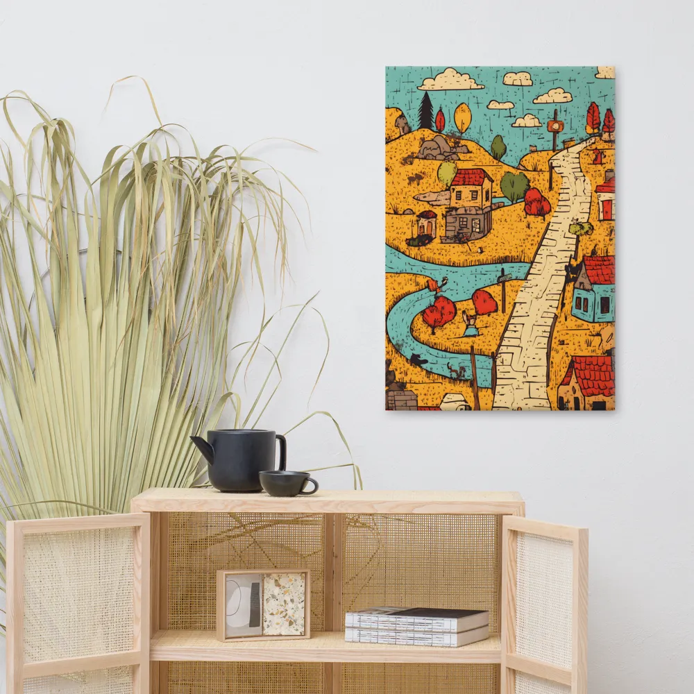 Whimsical Village Landscape | Canvas | 24″×36″