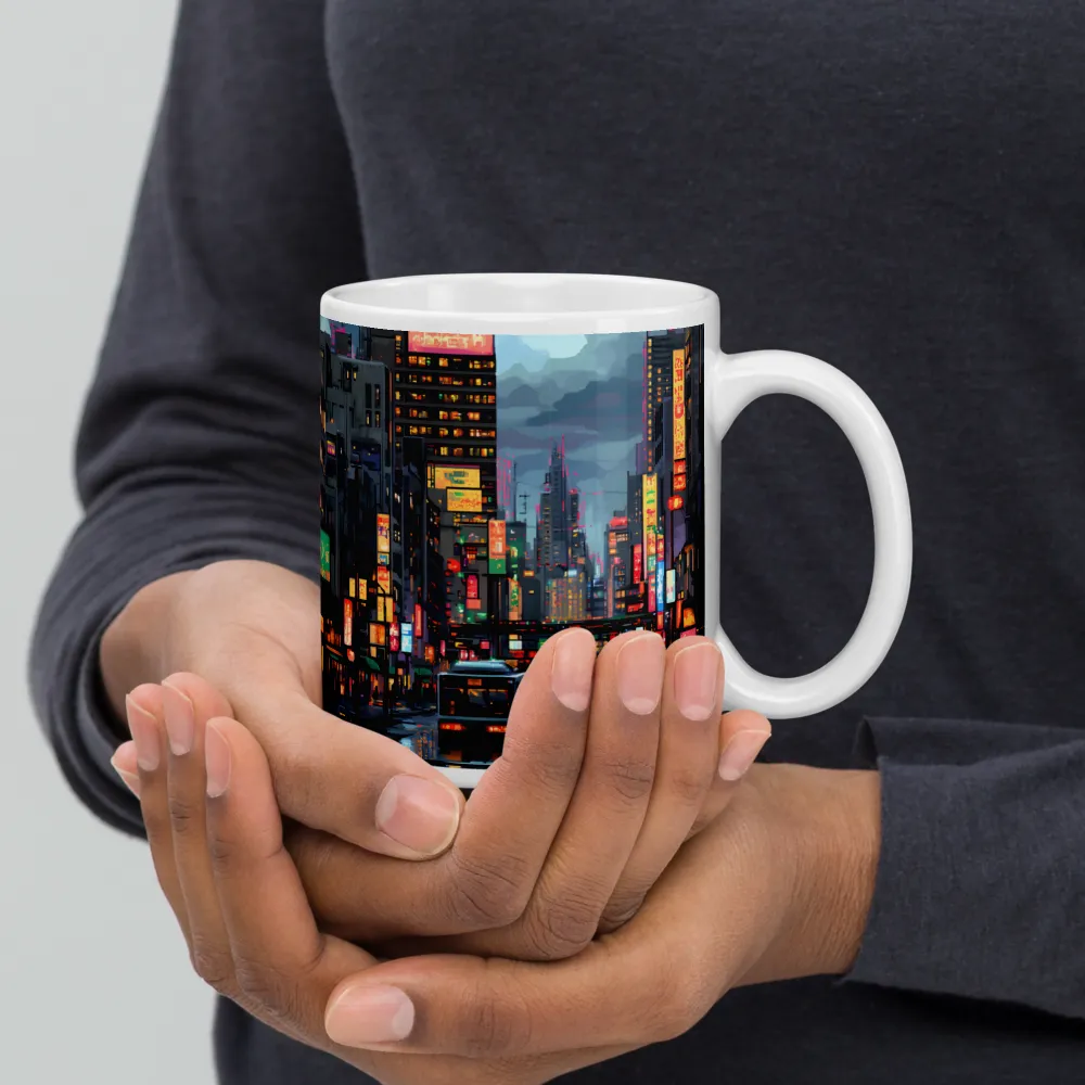 Neon Dreams: A Pixelated Urban Night | Mugs | Multiple Sizes & Colors