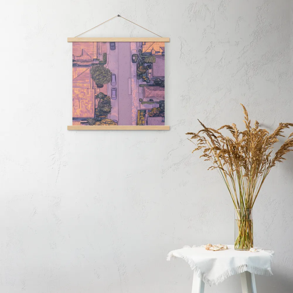 Aerial Serenity: Suburban Oasis | Poster With Oak Wood Hanger | 18″×18″