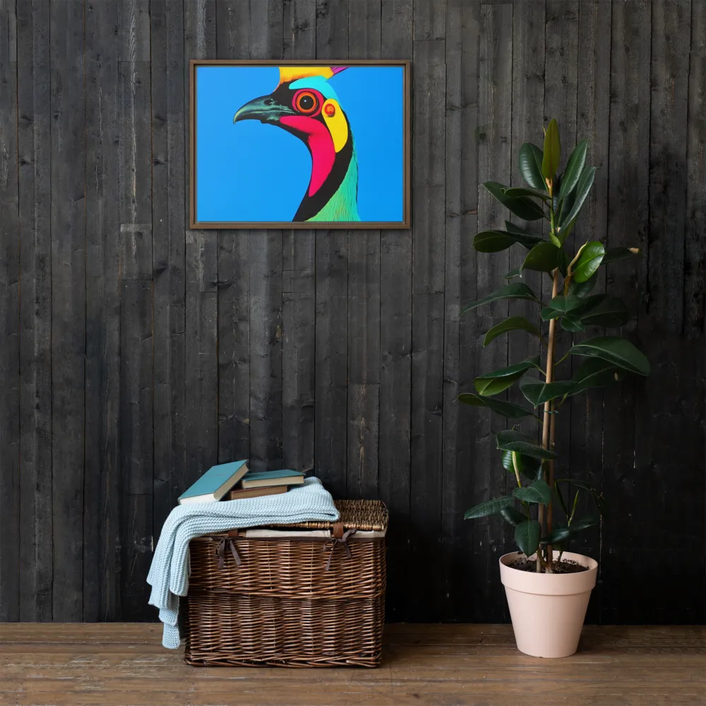 Whimsical Avian Portrait | Canvas with Brown Frame | 18″×24″