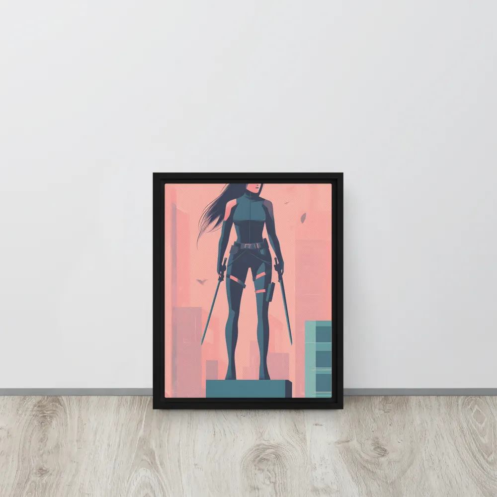 Urban Sentinel: A Warrior's Stand | Canvas with Black Frame | 11″×14″