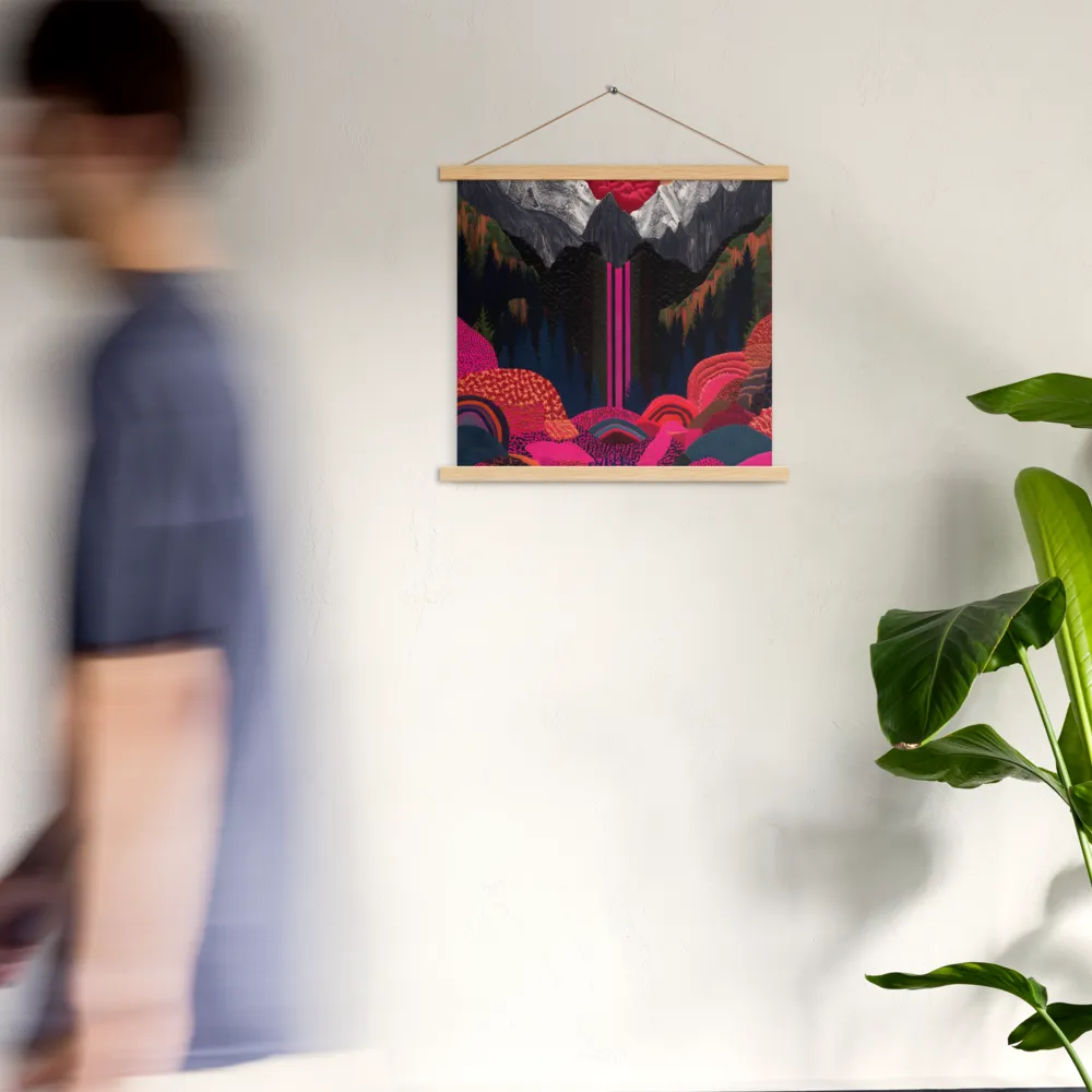 Ethereal Cascade: A Surreal Landscape | Poster With Oak Wood Hanger | 18″×18″