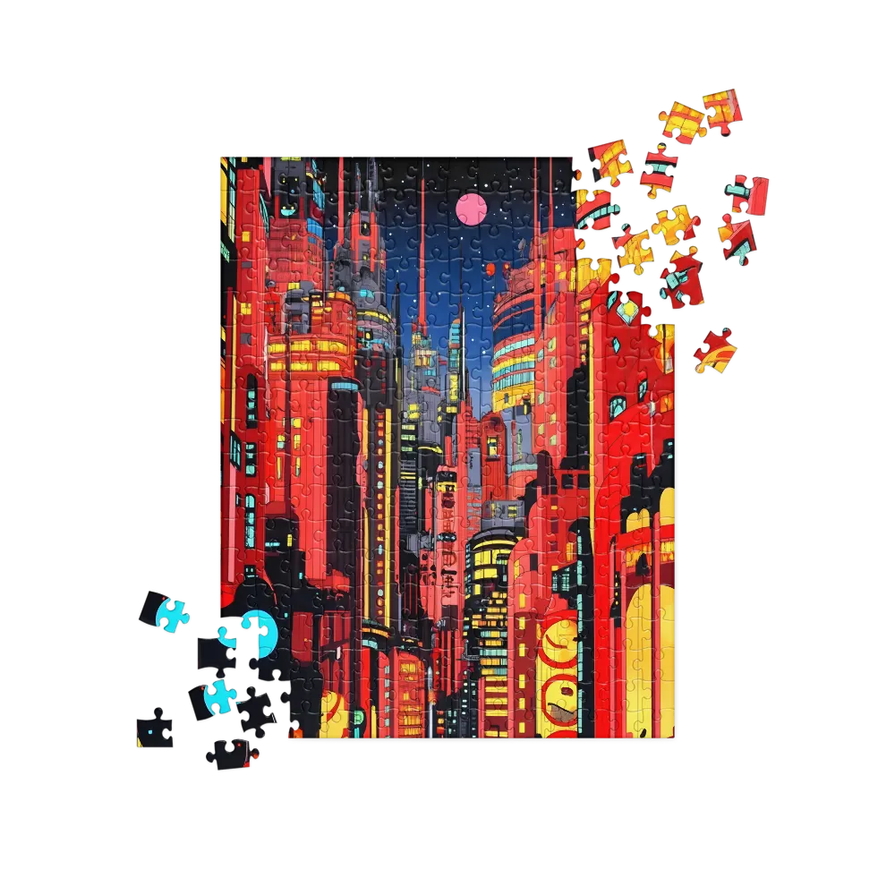 Neon Dreams: A Cyberpunk Cityscape | Jigsaw Puzzle | 252/520 pieces