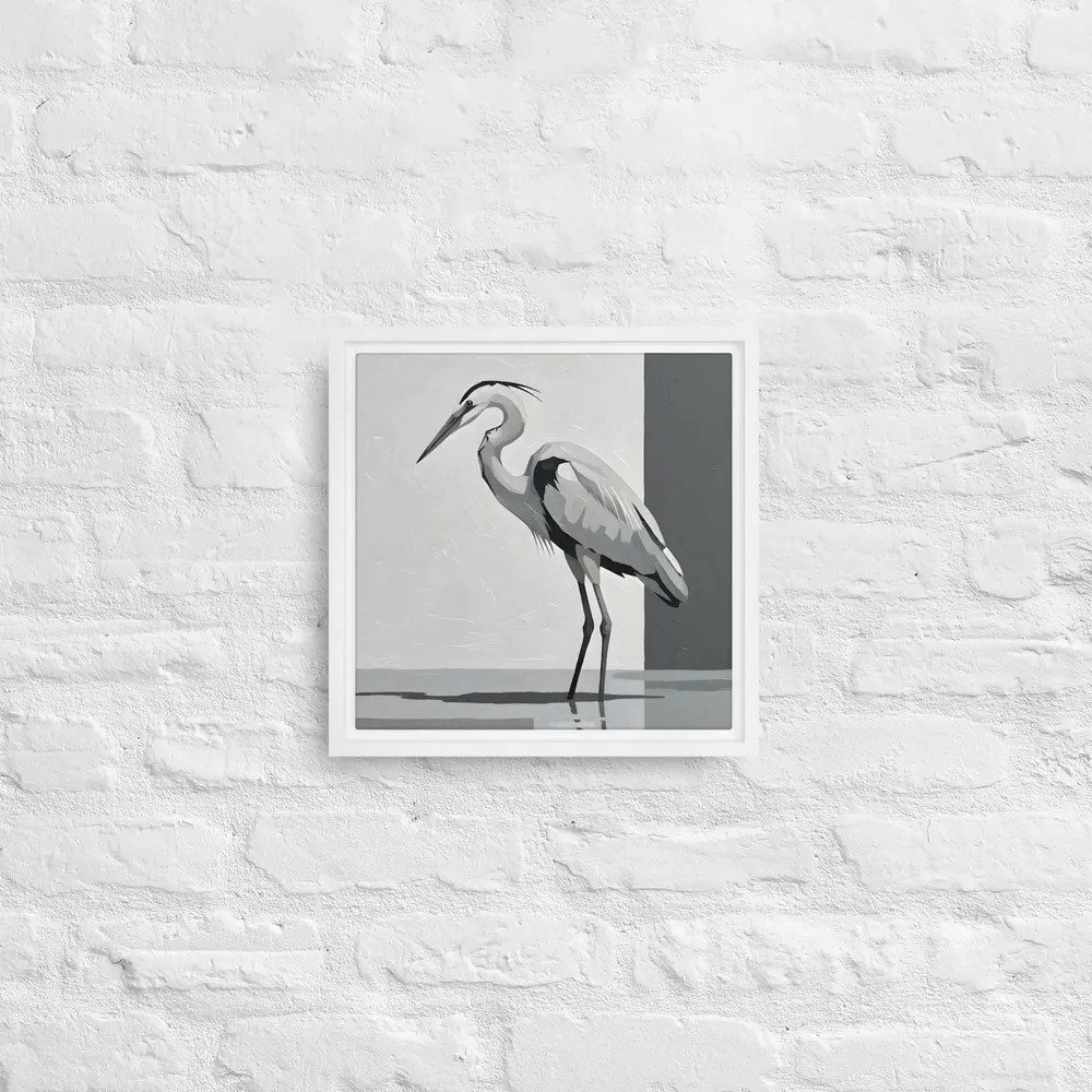 Grayscale Heron Study 
 Canvas with White Frame | 12″x 12″