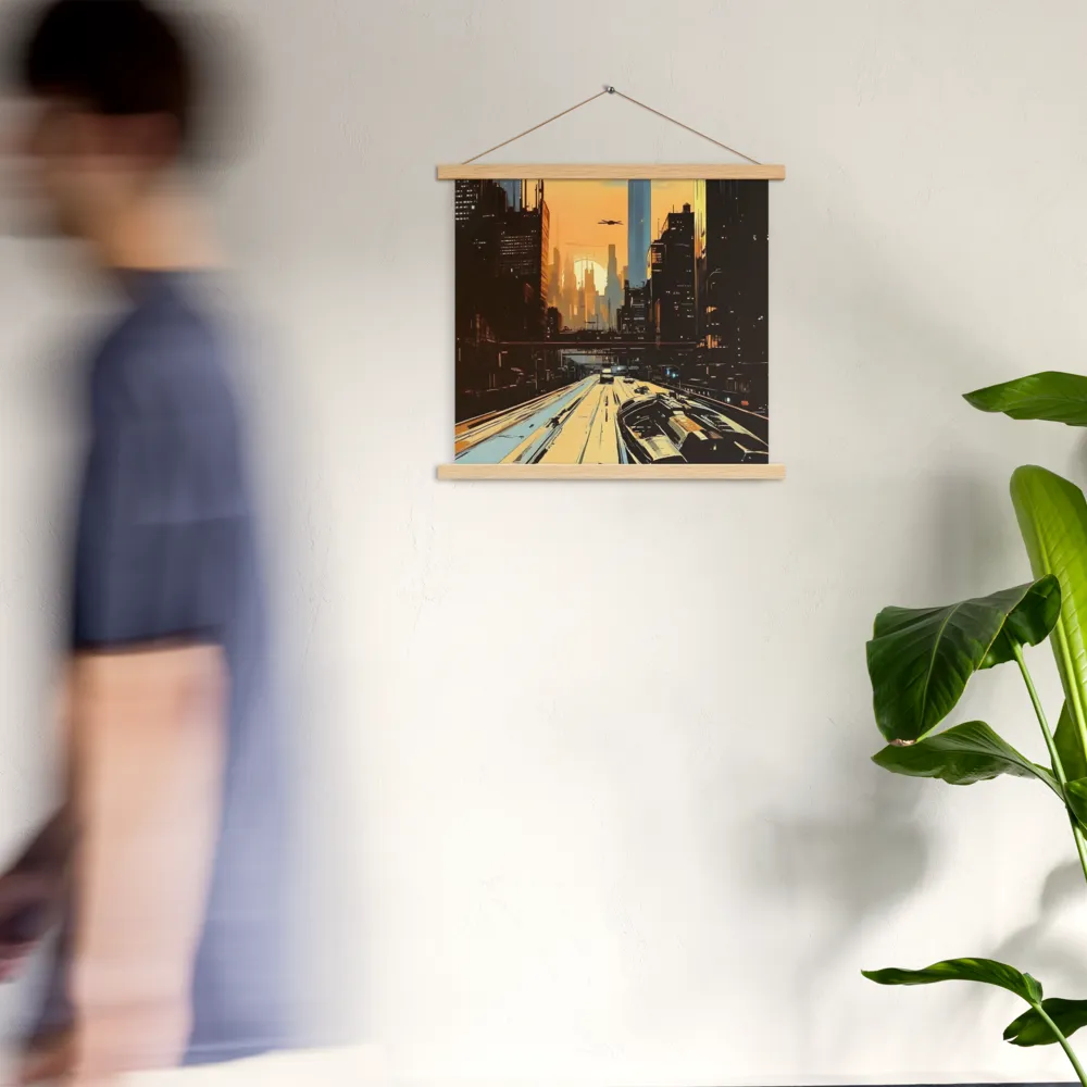 Metro Nexus: A Futuristic Cityscape | Poster With Oak Wood Hanger | 18″×18″