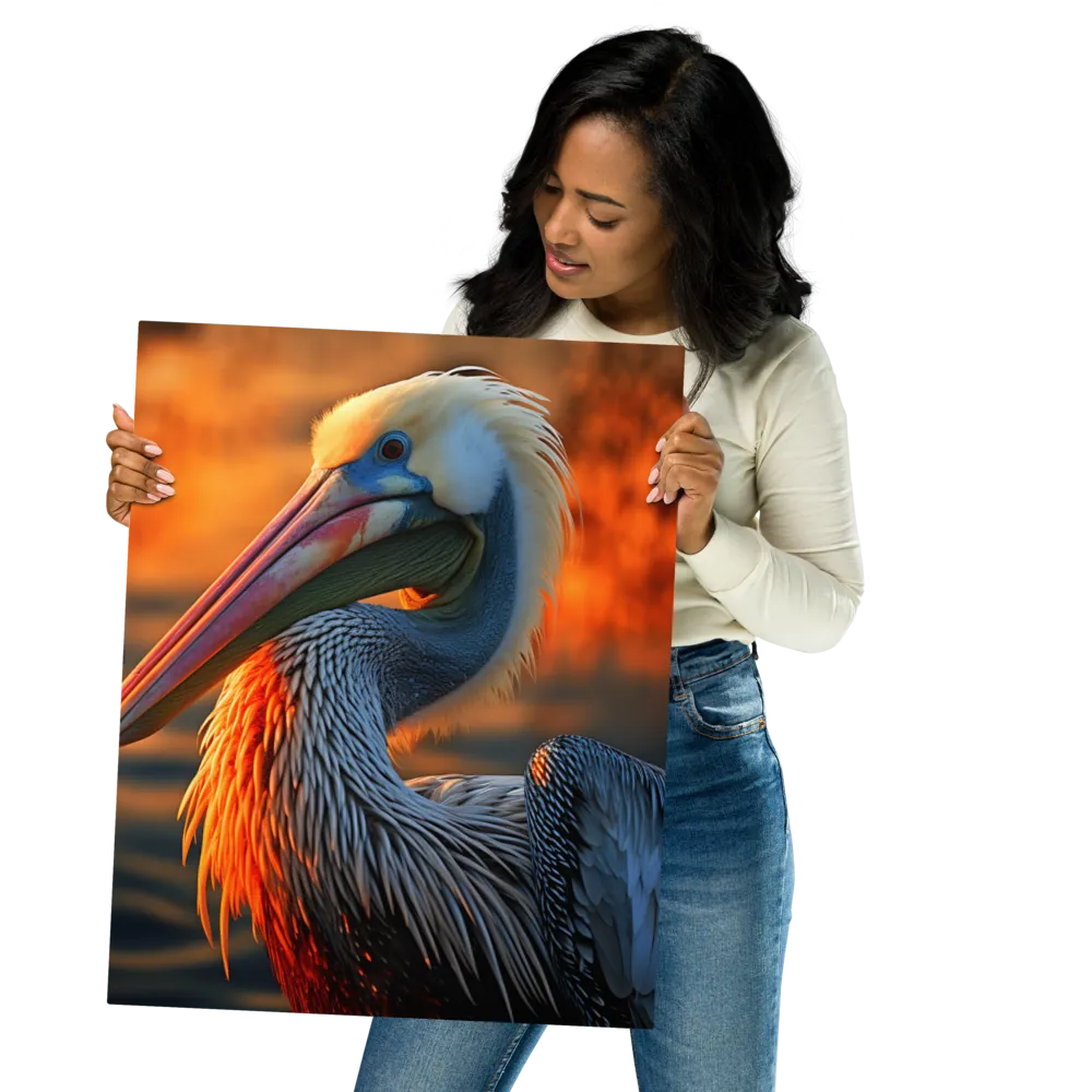 Elegance of the Pelican at Sunset | Metal Print | 16″×20″