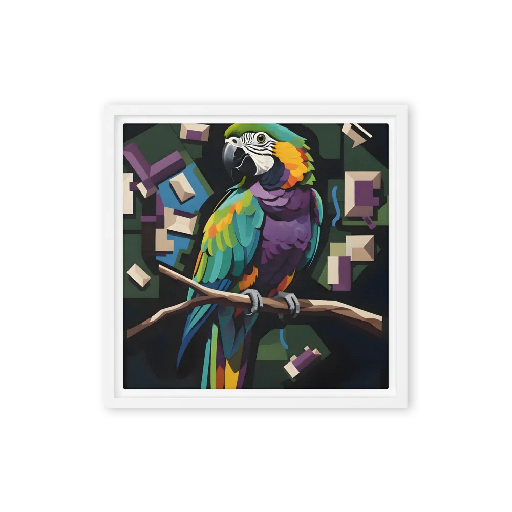 Prismatic Macaw 
 Canvas with White Frame | 12″x 12″