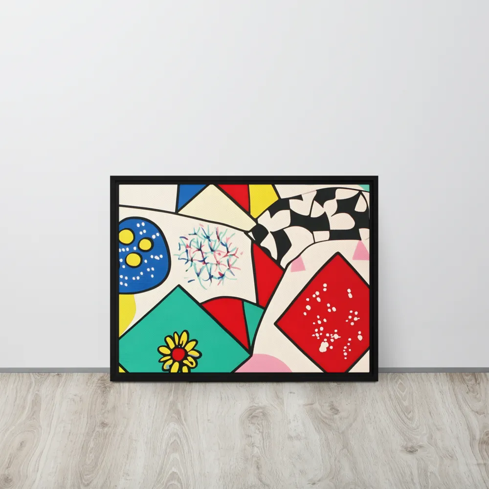 Joyful Geometry: A Playful Dance of Shapes and Colors | Canvas with Black Frame | 18″×24″