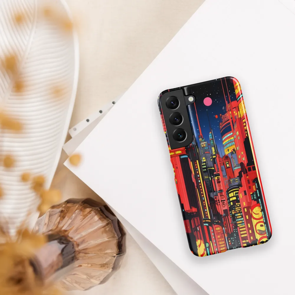 Neon Dreams: A Cyberpunk Cityscape | Phone Case |  S22 | Snap Case | Glossy
