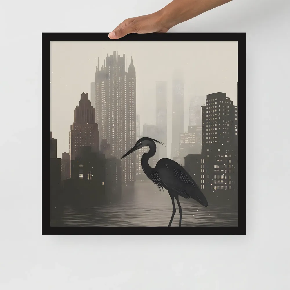 Urban Heron 
 Poster with Black Frame | 18″x 18″