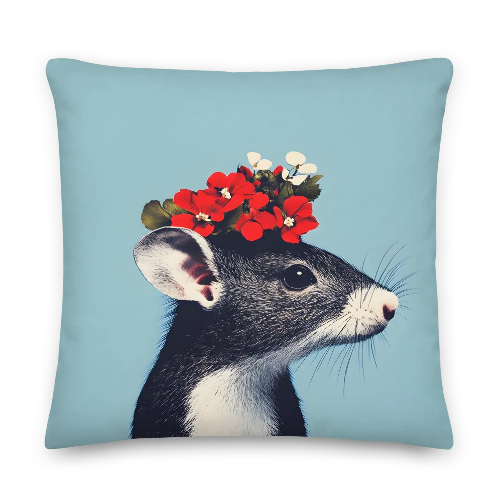 Whimsical Flora: A Mouse's Floral Crown | Pillow | 22″×22″