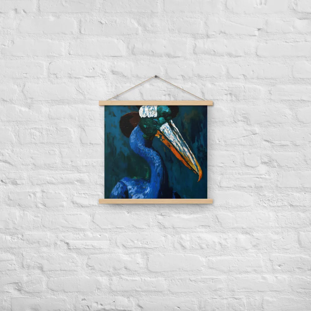 Majestic Absurdity: The Hat-Wearing Bird | Poster With Oak Wood Hanger | 18″×18″