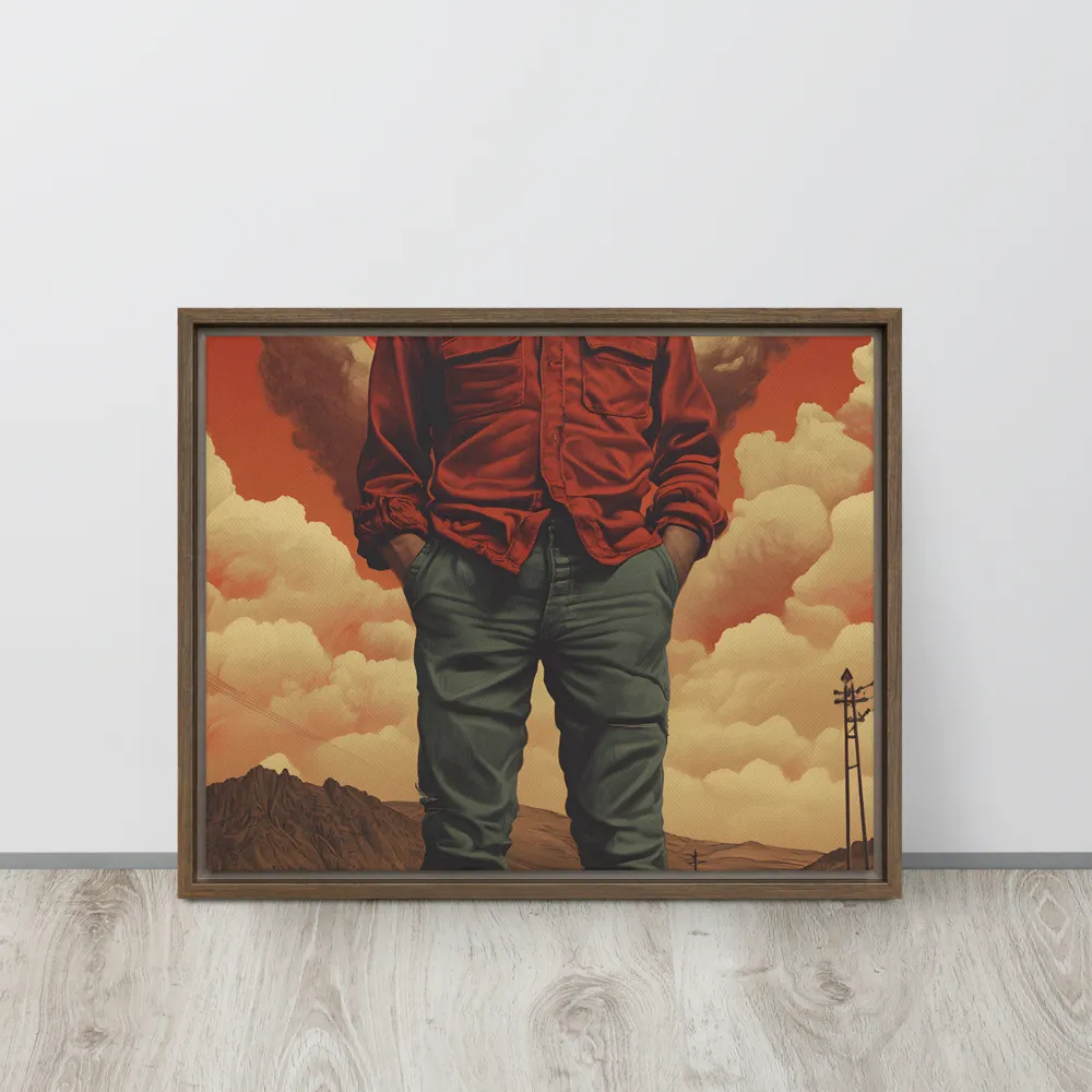 Defiant Spirit in a Surreal Landscape | Canvas with Brown Frame | 16″×20″