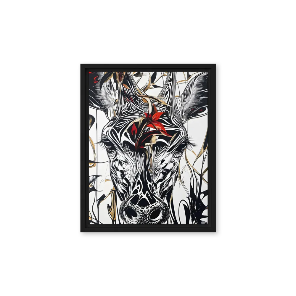 Floral Elegance: The Giraffe's Portrait | Canvas with Black Frame | 11″×14″