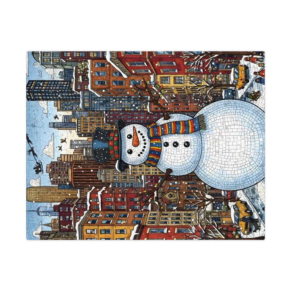Urban Snowman Mosaic 
 Jigsaw Puzzle in Tin Box