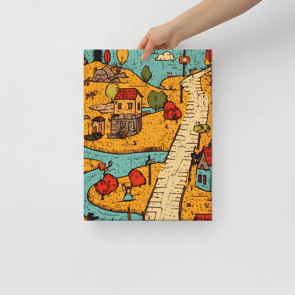 Whimsical Village Landscape | Canvas | 12″×16″