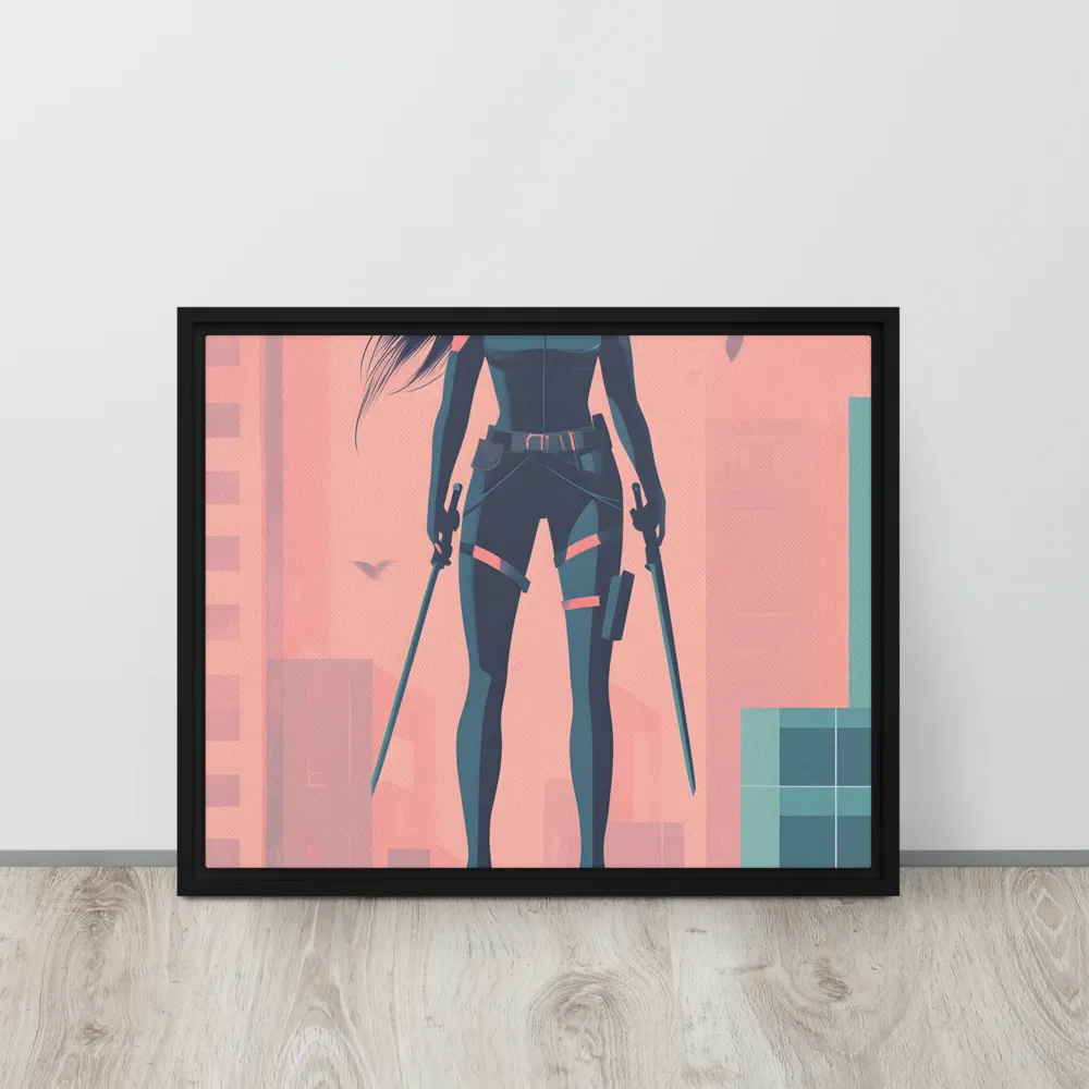 Urban Sentinel: A Warrior's Stand | Canvas with Black Frame | 16″×20″