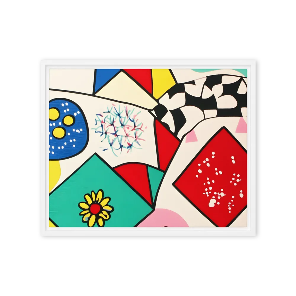Joyful Geometry: A Playful Dance of Shapes and Colors | Canvas with White Frame | 16″×20″