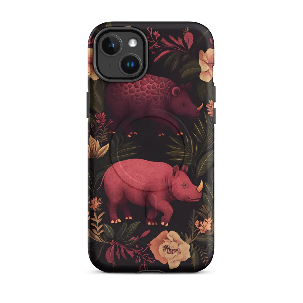 Rhinos in Floral Embrace