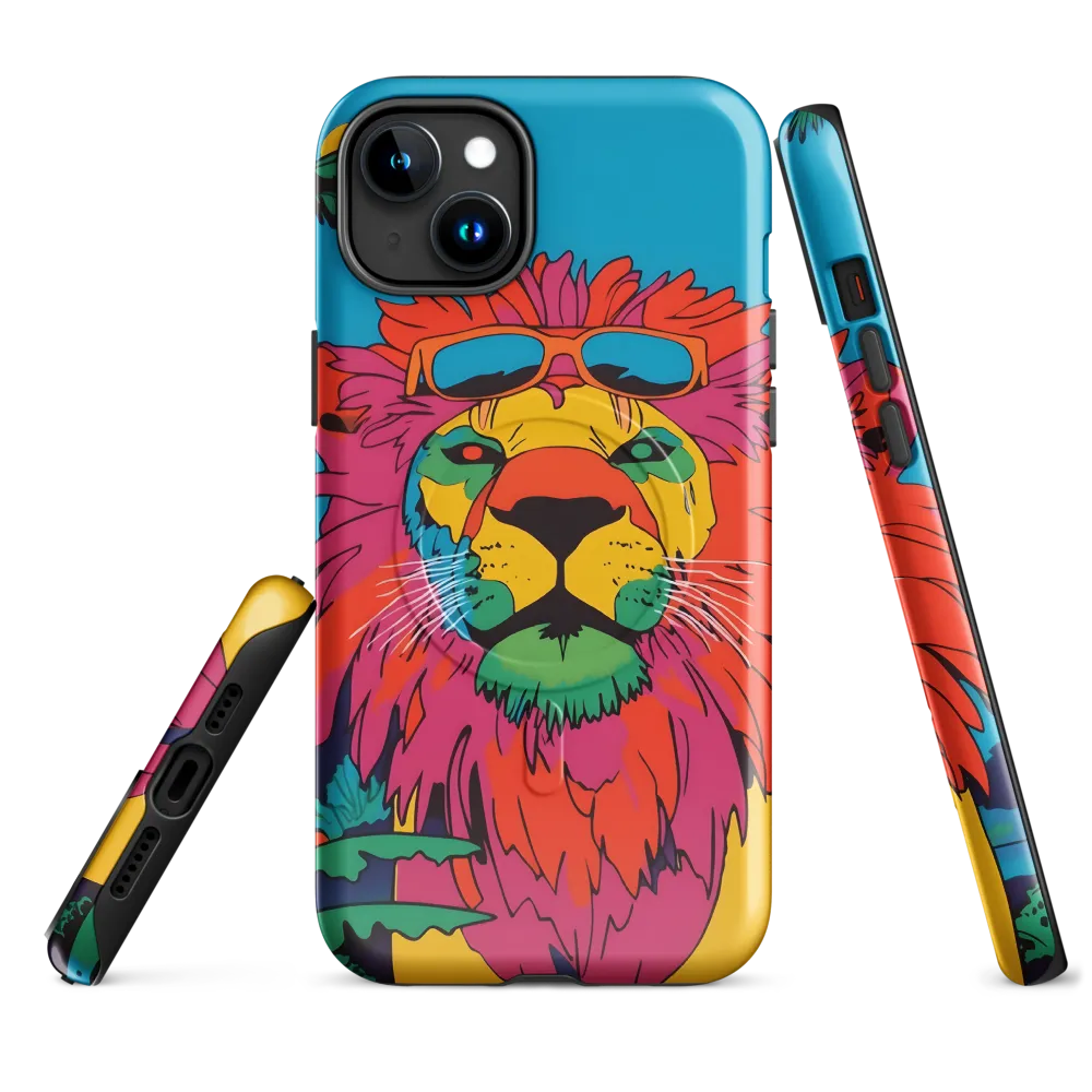 Lion with Sunglasses: A Vibrant Tropical Portrait | Phone Case |  15 Plus | MagSafe® Tough Case | Glossy