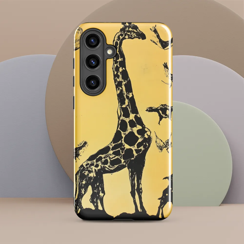 Whimsical Harmony of Giraffe and Birds