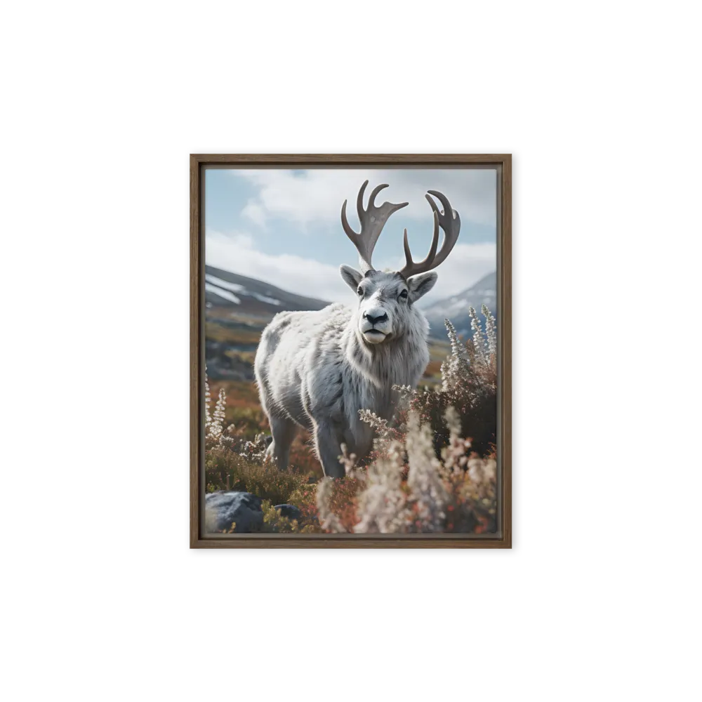 Majestic Harmony: The Reindeer in Nature | Canvas with Brown Frame | 8″×10″