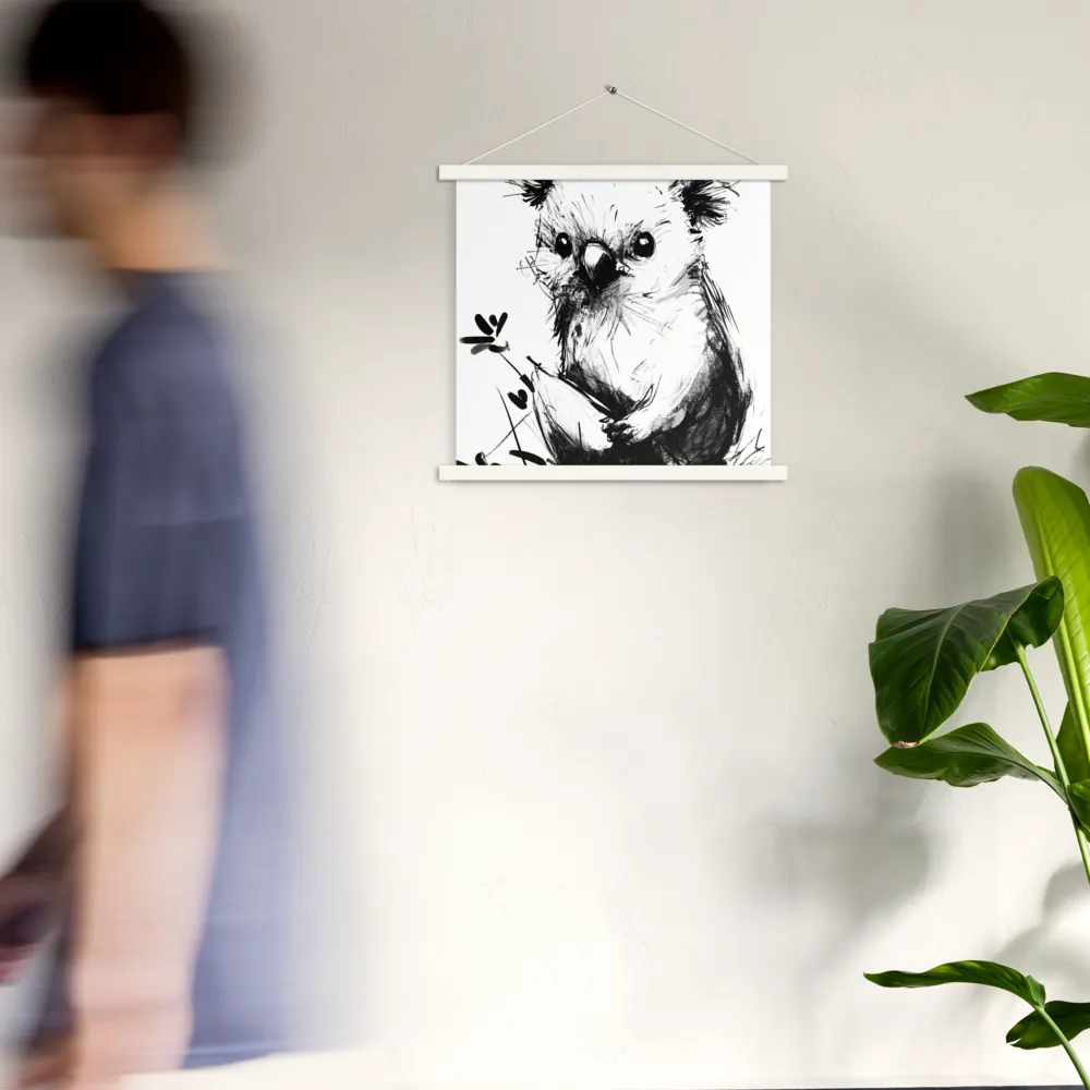 Whimsical Koala in Ink | Poster With White Wood Hanger | 18″×18″