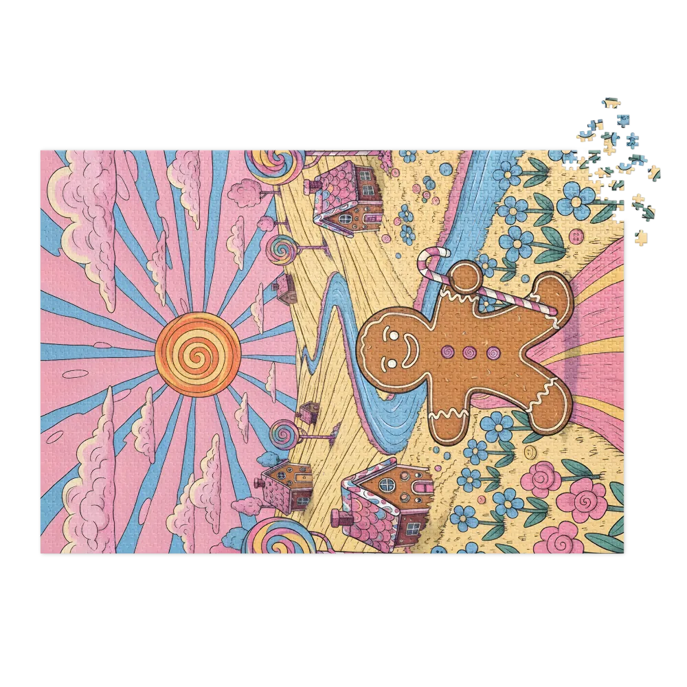 Whimsical Gingerbread Candy Land 
 Jigsaw Puzzle in Tin Box