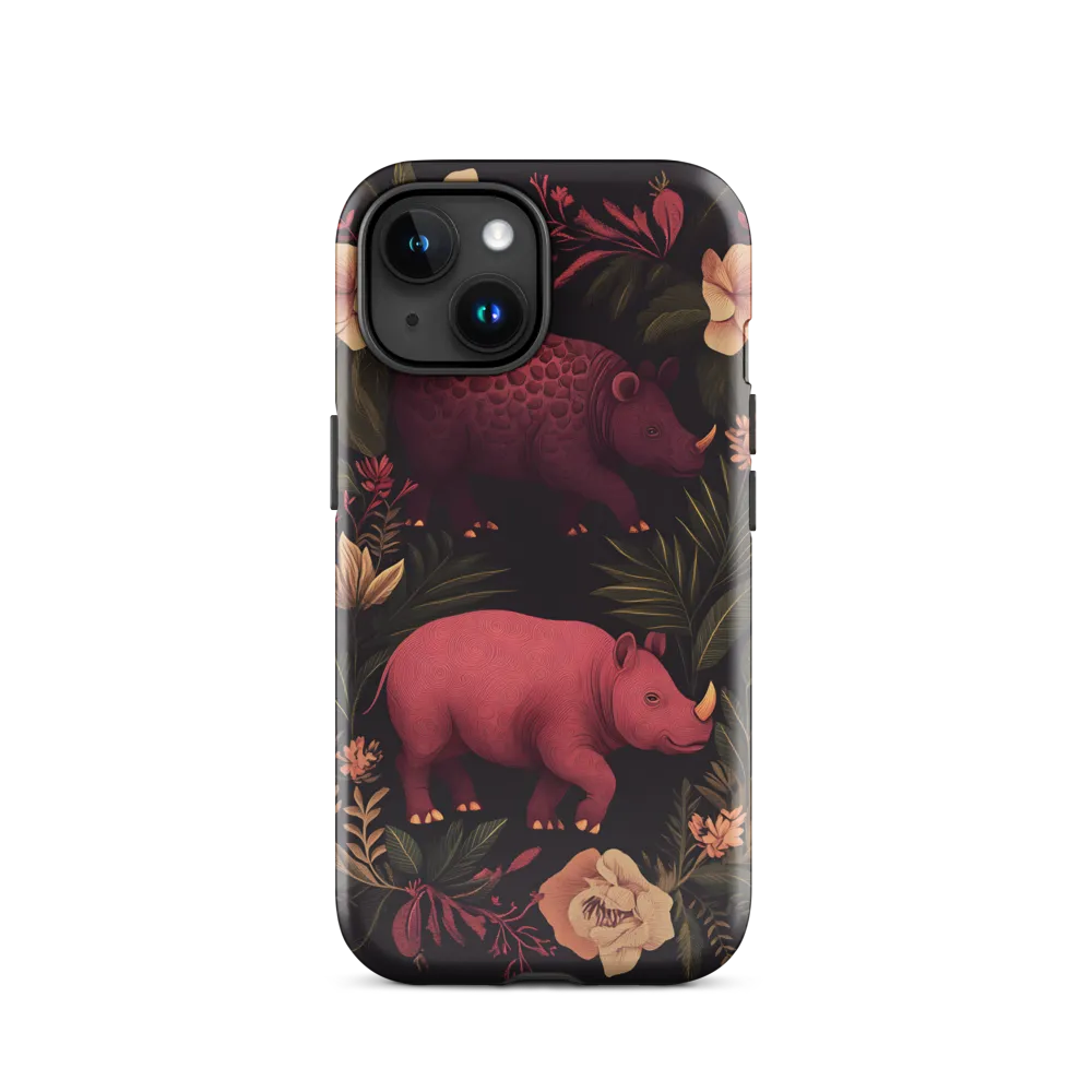 Rhinos in Floral Embrace