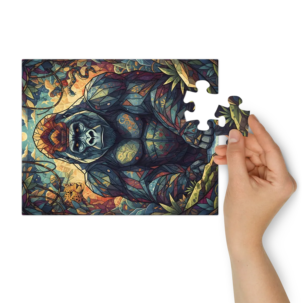 Stained‑Glass Gorilla 
 Jigsaw Puzzle in Tin Box