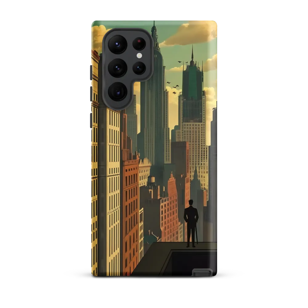 Urban Dreams: A Silhouette in Art Deco Cityscape