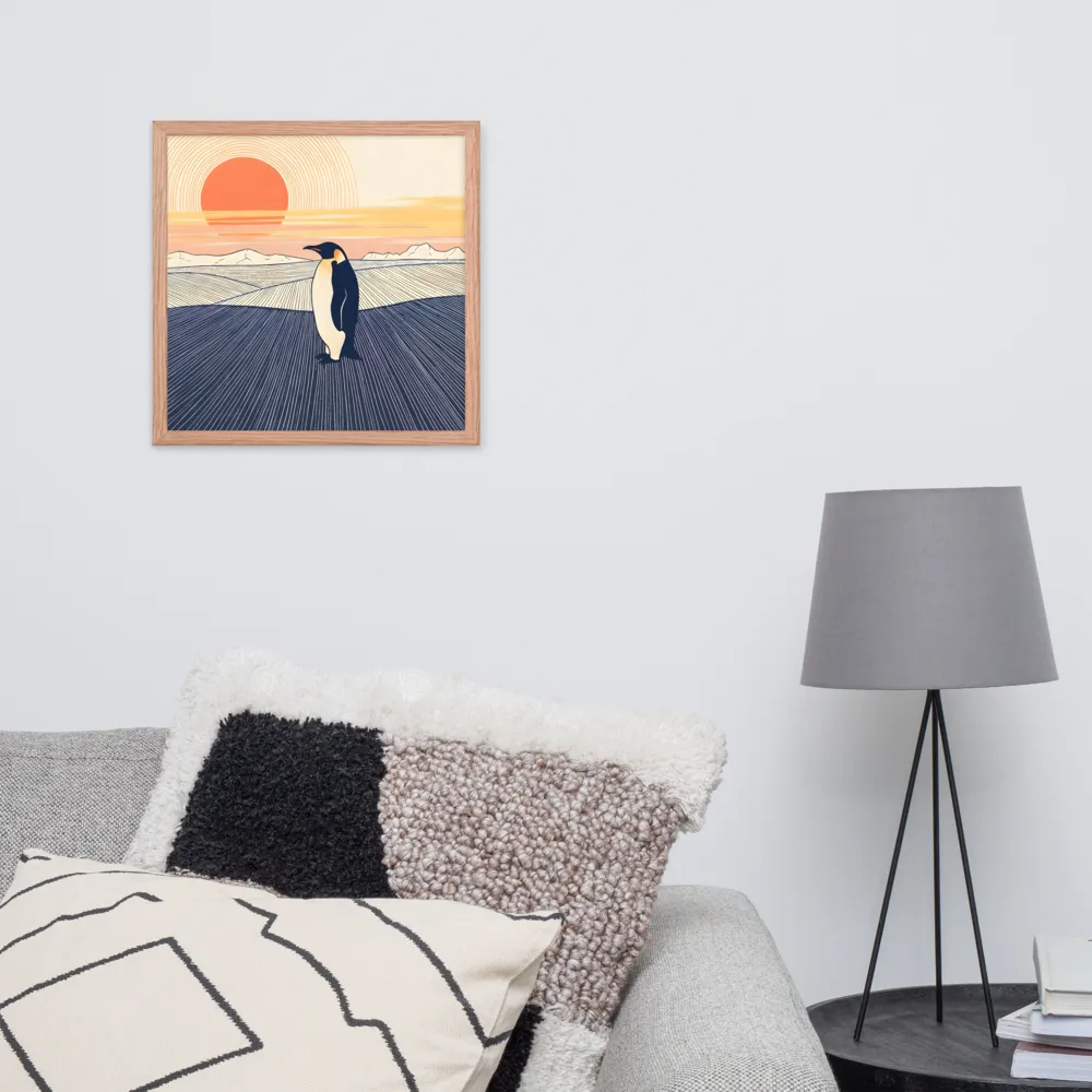 Penguin at Sunset 
 Poster with Red oak Frame | 16″x 16″