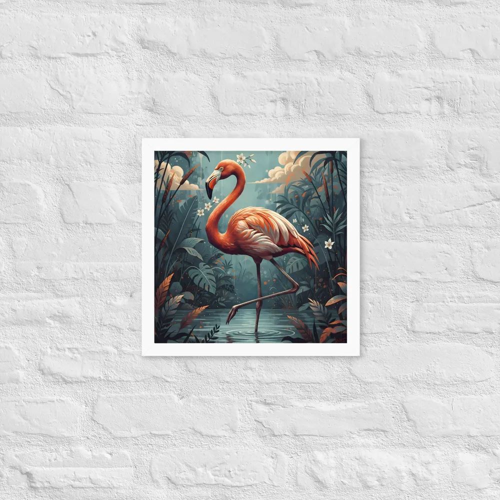 Twilight Flamingo 
 Poster with White Frame | 14″x 14″