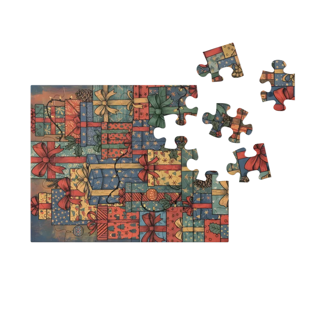 Stacked Holiday Gifts 
 Jigsaw Puzzle in Tin Box