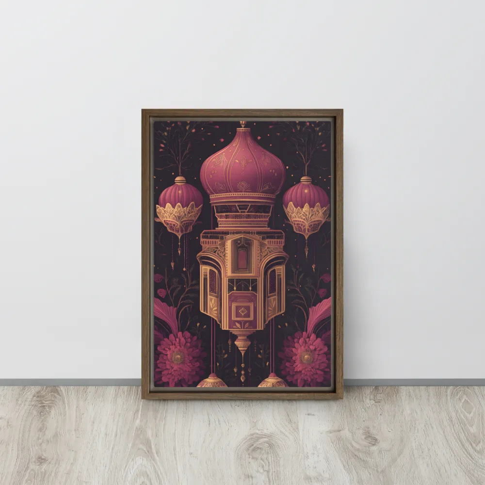 Ornate Harmony: A Digital Floral Architecture | Canvas with Brown Frame | 12″×18″